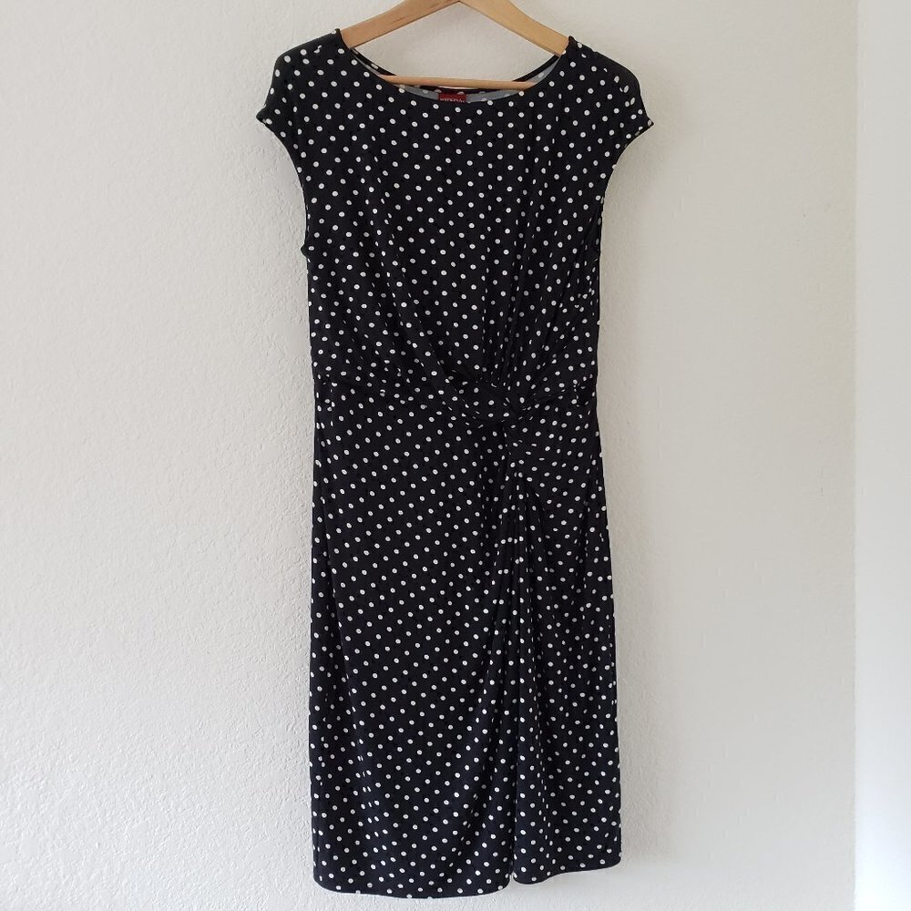 Merona Black and White Cap Sleeve Polka Dot Jersey Dress - Size L